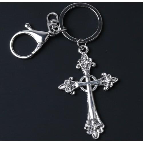 2021 New Large Detailed Silver Color Cross Pendant Keychain Gothic Jewellery Fashion Charm Delicacy Beautiful Men and Women Gift