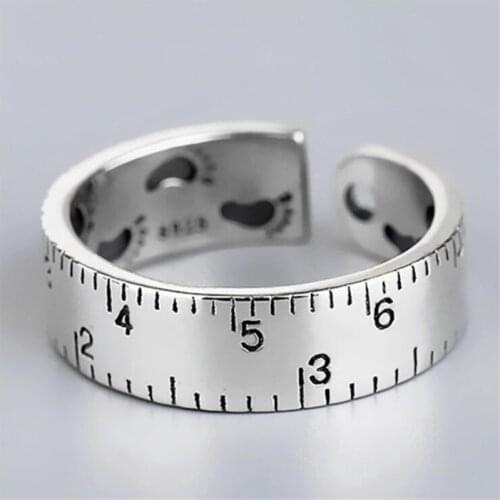 New Personality Digital Measuring Ruler 925 Sterling Silver Jewelry Creative Footprint Scale Retro Exquisite Opening Rings R663