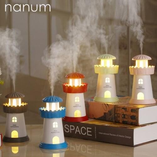 New Car Essential Oil Diffuser Mini Ultrasonic Lighthouse air Humidifier LED Night Light USB Aromatherapy Fogger Car Air Freshen