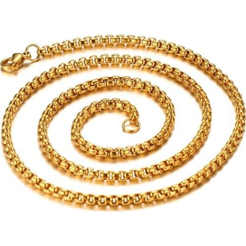 Fashion 3mm Box Chain Necklace for Men Women Gold / Black / Silver Color Stainless Steel Jewelry Accessories 60CM