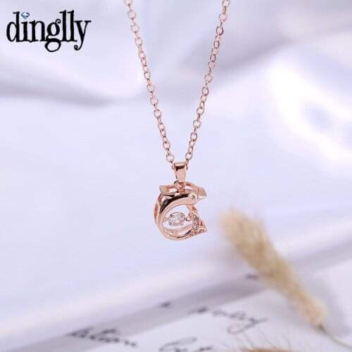 Rose Gold Leaping Fish Pendant Necklace For Women Girls Zircon Dolphin Charm Necklace High-quality Stainless Steel Collar