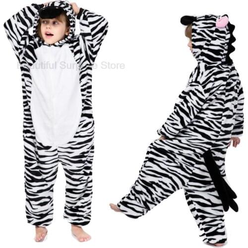 Boy Cartoon Sleepwear Hoodie Flannel Kigurumi Zebra Pajamas Kigurumi Unicorn Anime Onesies for Kids Halloween Party Costume