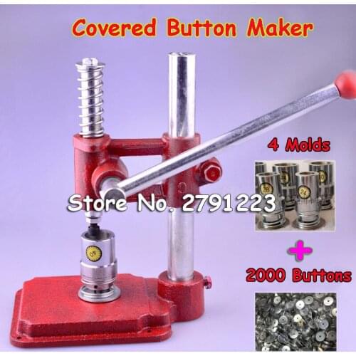 Fabric Covered Button Press Machine Handmade Fabric Self Cover Button Maker Machines Mold Tools + 4 Molds + 2000 pcs buttons