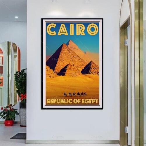 Retro Vintage Style Travel Poster Cairo Republic Of Egypt Oil Painting Posters and Print on Canvas Wall Art Pictures Home Decor