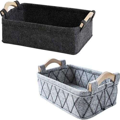 S/M/L Durable Felt Wooden Home Storage Basket Sundries Organizer Books Magazines Box with Wood Handle Корзина для хранения