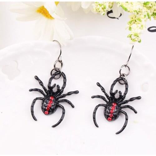 Lubov Personality Statement Black Spider Pendant Hook Earrings Red Spots Mini Spider Drop Earrings Exotic Women Party Jewelry