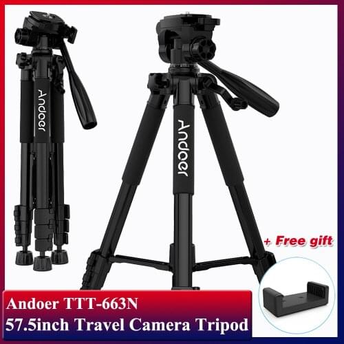 Andoer TTT-663N 57.5inch Travel Lightweight Camera Tripod for Photography Video Shooting Support DSLR SLR Camcorder Max.Load 3kg