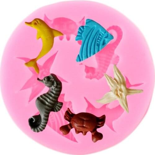 Shell Hippocampus Silicone Mold Starfish Crab Cupcake Topper Fondant Cake Decorating Tools Dolphin Chocolate Gumpaste Moulds