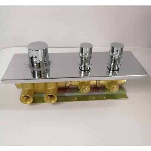 2 Jets Shower Mixing Valve Faucet Thermostatic Controller Shower Diverter Temperature Round Knob Button Hight Flow Channel