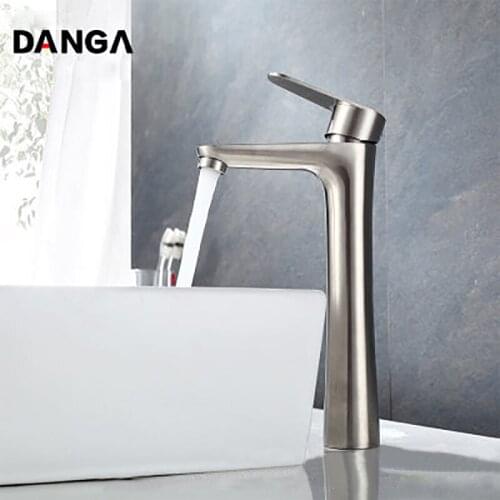 Raised Basin Faucet Bathroom Sink Tap Brushed Stainless Steel Vanity Faucet Hot and Cold Mixer Single Handle Single Hole Faucet