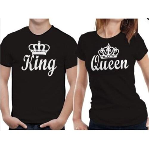 Couple T Shirt King Queen Letter Print Lovers TShirt Short Sleeve O Neck Tshirt Summer Women Man Tee Shirt Tops Clothes A5MG