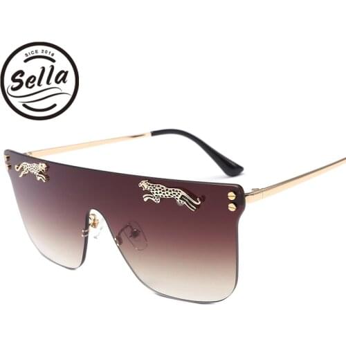 Sella New Arrival Fashion Oversized Men Leopard Decoration Square Rimless Sunglasses Vintage Women Gradient Lens Glasses Eyewear