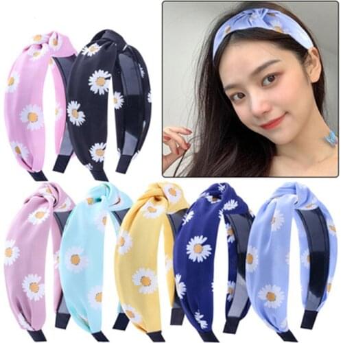 Sweet Daisy Knot Headbands Flower Printed Fabric Teeth Hairbands Ladies No-slip Hair Hoops Bands Accessories for Women Girls