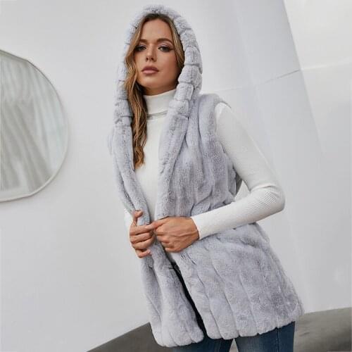 2021 WomenS Winter Sleeveless Vest Faux Fur Coat Pocket Thick Warm Jacket Solid Color Loose Comfortable Overcoat Soft Outerwear