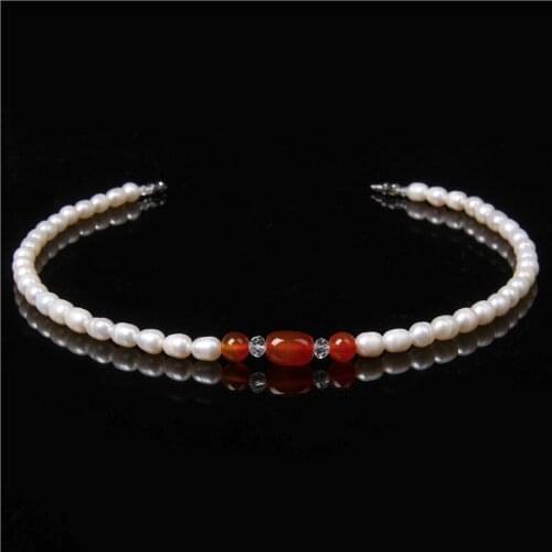Fashion White Natural Pearl Necklace For Women Elegant Agates Pendant Charm Chain Engagement Wedding Party Jewelry Temperament