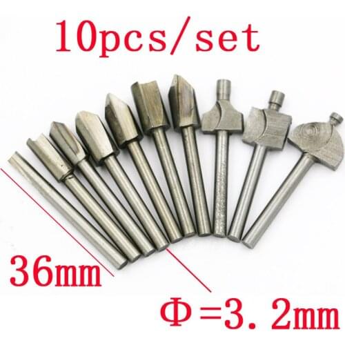 10pcs 3.2mm Shank Mini HSS Router Bit Fit Dremel Foredom Rotary Tool Set Woodworking Knife Edge Repair Carpenter Drill