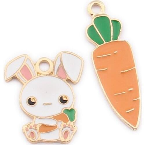 10pcs Diy enamel rabbit carrot charms alloy small gold ornaments accessories delicate cartoon Pendant fashion jewelry decoration