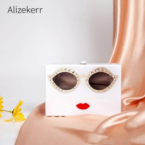 Acrylic Rhinestone Evening Clutch Bag Women 2021 Designer Novelty Cute Sunglasses Purses And Handbags Ladies Chain Shoulder Bag