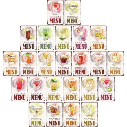 Foods Drinks Cocktail Menu Retro Metal Tin Signs Poster Pub Bar Club Art Beautiful Wall Decor Vintage Plaque Tin Paintings