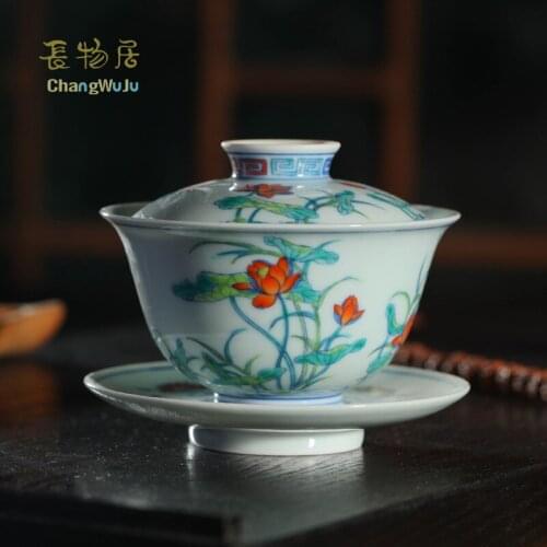 Changwuju in Jingdezhen fine Cups & Saucers Kung-Fu tea cup ware the handmade blue and white clashing colour tea bowl with cover