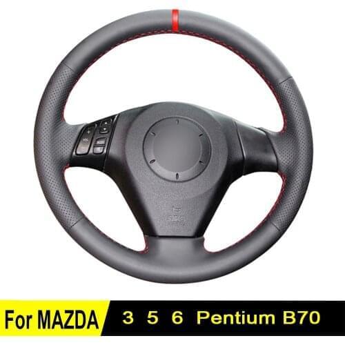 Steering Wheel Cover For Mazda 3 Mazda 5 Mazda 6 2009-2003 Black Hand-Stitched Artificial Leather Non-slip Wear-resistant