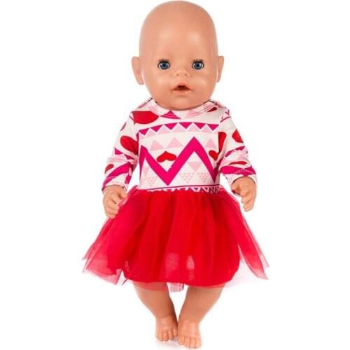 Baby Doll clothes for 43cm Baby Dolls Red heart tutu dress for 18" girl doll bikini tulle dress toys wear 098