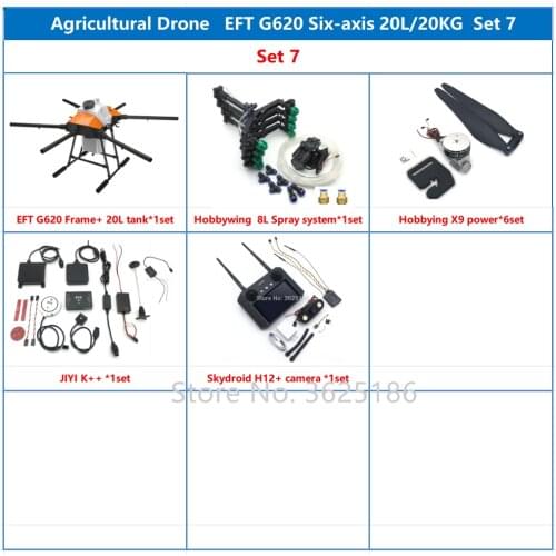 2021 NEW EFT G620 Six-Axis 20L 20KG Agricultural Spray Drone 5L 8L Pump VD32 T12 H12 K++ K3A With Hobbywing X9 Power System Kit