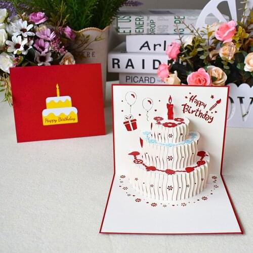 Fogtail Birthday Cake 3D Handmade Pop Up Card Cut Postcard Greeting Gift Cards Blank With Envelope Birthday Gifts 1PC