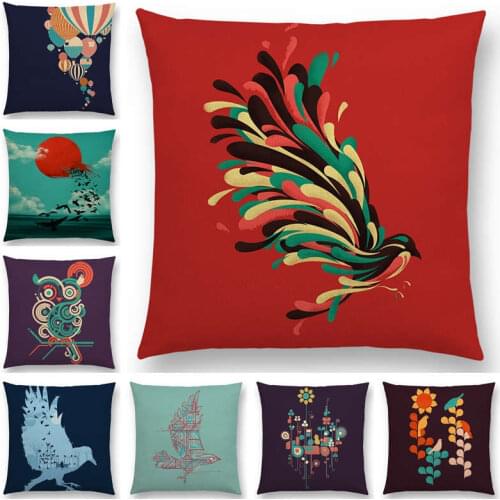 Hot Sale Gorgeous Colorful Beautiful Birds Abstract Art Peacock Crow Owl Eagle Hummingbird Cushion Cover Sofa Throw Pillow Case