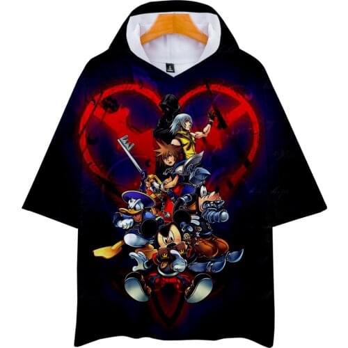 Personality 3D kingdom hearts Hoodie Short Sleeve Hip Hop Fashion Hoodies Kpop Casual 3d Pullovers Summer/Autumn Soft Sweatshirt