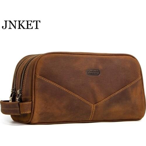 JNKET New Retro Cowhide Portable Storage Bag Multifunction Handbag Makeup Case Large Capacity Tote Bag Waterproof Travel Bag