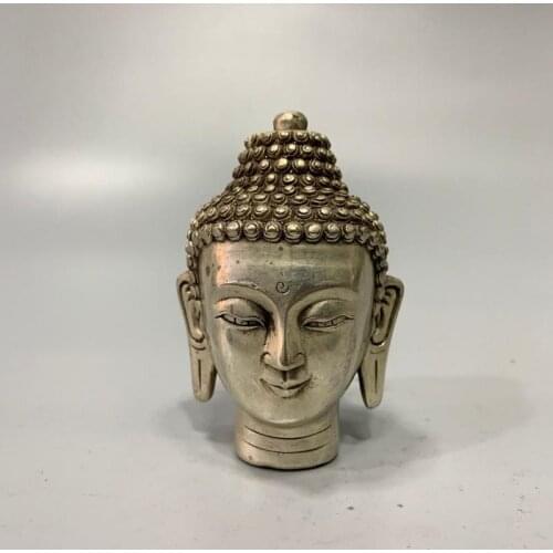 Collection Chinese Antique Rare Collectible Carving Cupronickel Handmade Old Tibet Silver Handwork Buddha Head Statue Ornament