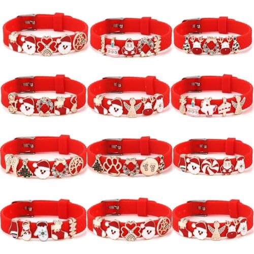 10mm Red Silicone Adjustable Mesh Bracelet With Santa Claus Bells Beads Charm Bracelet For Women Christmas Jewelry Special Offer
