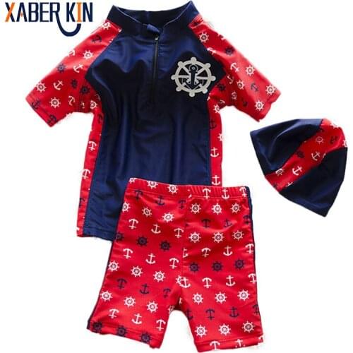 Boys Swimming Suits 3pcs/set Children Kids Swimwear Hat+Shirt+Pants Suits Boys Surfing suit Beachwear-K56