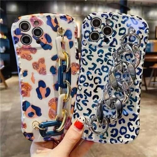 Hot Blu-Ray Leopard Print Chain Phone Protection for IPhone 12 11 Pro Max 12 Mini XS MAX XR Womens Fashion Phone Back Cover