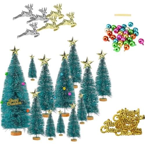 Mini Christmas Tree Sisal Frost Snow Xmas Green Atmosphere PVC Durable Ornament Festival New Year Home Table Decoration Trees