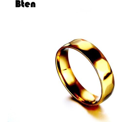 Bten Trendy 6MM Gold Color Stainless Steel Cutting Rings Jewelry Classic Wedding Engagement Rings For Couples Anneaux Anillos