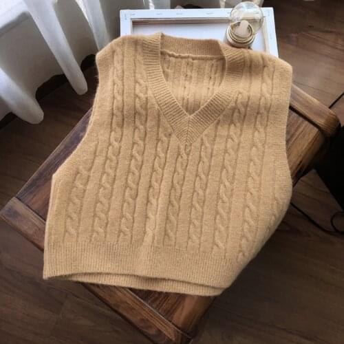 Fashion Women Sweater Vest Solid Korean Style Knitted Vest Student V-neck Pullover Loose Casual Knitting Tops Outerwear Hot Sale