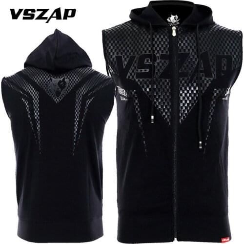 VSZAP Sleeveless Hooded Sweatshirt Men Clothing vest Mma Muay Thai tops tank Fighting T-shirt