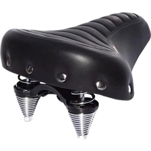 Soft Wide Thicken Bicycle Saddle Comfortable Bike Seat Vintage White Black Leather Pad With Spring Cycling Parts