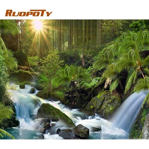 RUOPOTY Frame DIY Painting By Numbers Forest River Canvas By Number Wall Art Home Decors Handpainted For Home Artwork Diy Gift