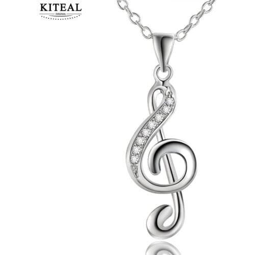 KITEAL Hot Sell Silver Plated Inlay Rhinestone Love Musical Notes Pendant Necklace Women Girls Romantic Summer Jewelry