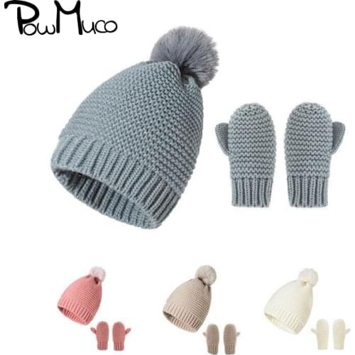 Powmuco Solid Color Handmade Knitted Infant Hat and Gloves Set Autumn and Winter Warm Accessories Toddler Headwear Photo Props