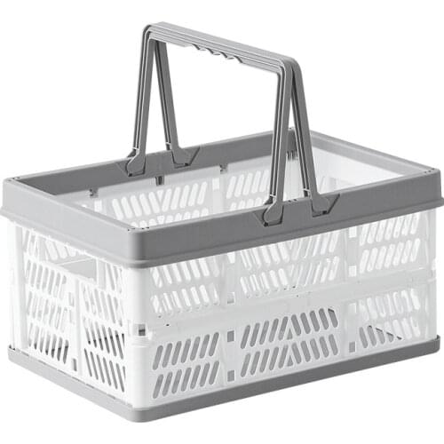 Collapsible Shopping Basket Portable Folding Storage Crate Stackable Containers Bins with Handle for Grocery Garden