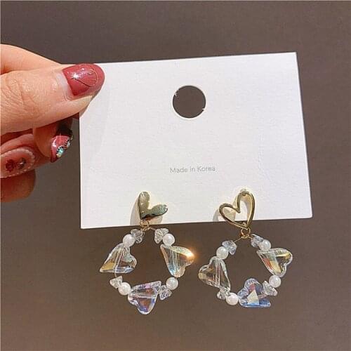 Drop Earrings for Women Fashion Crystal Shining Heart Earrings Trendy 2020 Geometric Pendant Earrings Jewelry Wholesale