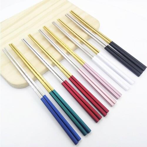 Length 23cm/9in Candy Colorful Stainless Steel Chopsticks Mirror Polished Tableware Set Chinese Chopsticks Dinnerware 4pairs/Set