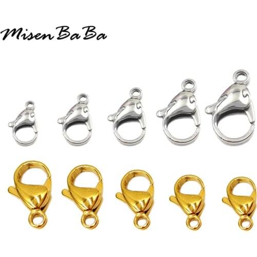 100PCS 8 Size Gold Silver Color Stainless Steel Lobster Clasps Hooks For Jewelry Making Finding DIY Keychains Accessories