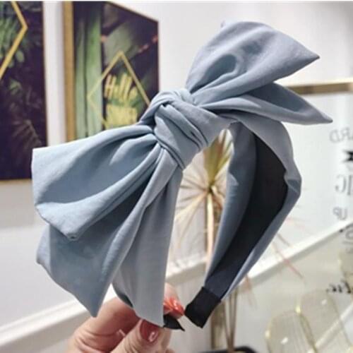 Blue Big Bowknot Headband Women Double Layers Bow Knotted Hairband Toothed Not Slip Solid Color Fabric Head Band Adults Hairband