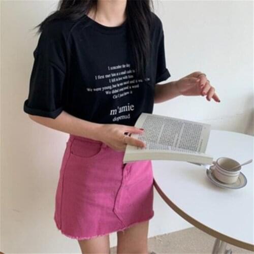 Hot Selling Women Tops Letters Print Short Sleeve Round Collar Woman Tshirts Spring Summer New T shirt Women