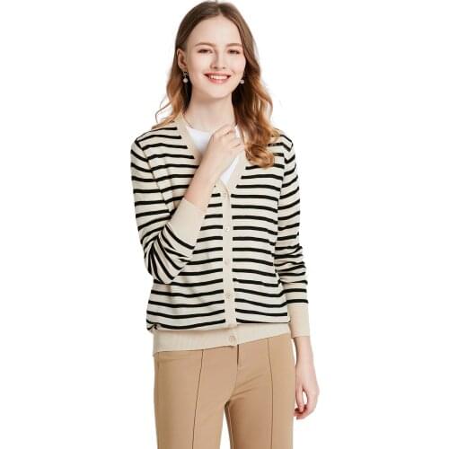 Autumn New Womens Striped Knitted Cardigan Outerwear Long-sleeved Top Loose Wool Blend Sweater
